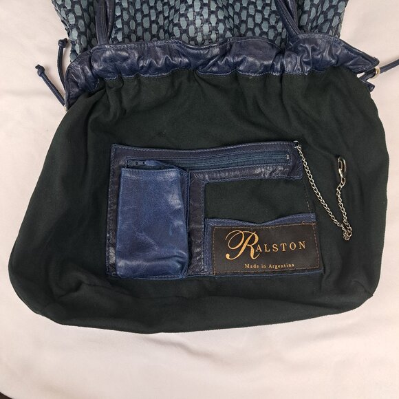 Vintage Ralston Woven Quilted Blue Leather Shoulder Hobo Style Bag - Picture 13 of 16